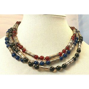 New 17" Choker Necklace Silvertone and color beads choose your color